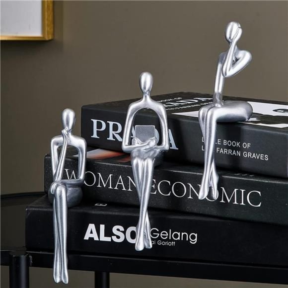 SilverDecor Thinker Statue Ornaments AbstractDecor Sculptures ResinStatue Modern - Picture 4 of 7
